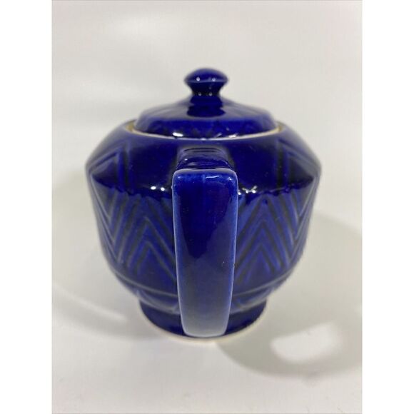 Vintage Hall? Pottery Cobalt Blue Diamond Quilted Coffee Tea Pot Mid Century MCM - Picture 2 of 12